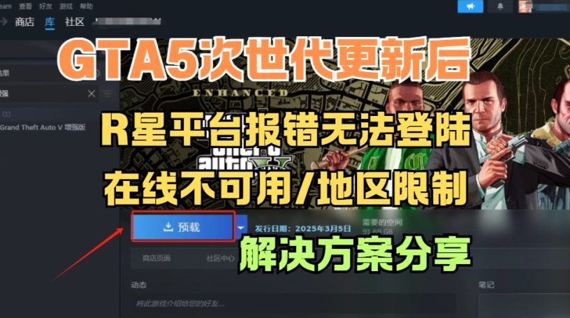 GTA5次世代增强版更新后R星平台登录失败/在线不可用/地区限制解决方法分享缩略图